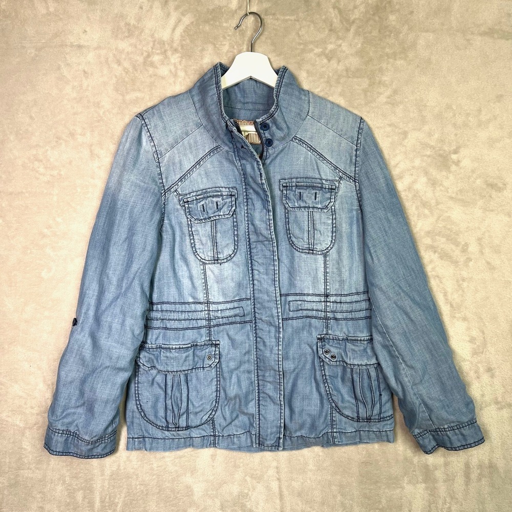 Anthropologie MARRAKECH Anorak Utility Jacket Coat Denim‎ Chambray Blue Sz M